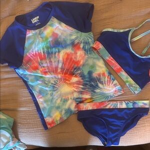 Lands' End Kids Swim Rashguard Set - Blue and Multicolor Tie-Dye